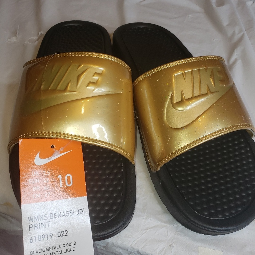 Nike Slides Gold/Glitter Womens